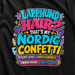 Finnish Lapphund Nordic Confetti T-Shirt design close-up on a Finnish Lapphund t-shirt