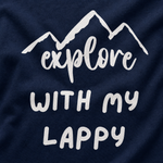 Explore with My Lappy T-Shirt – Adventure-Ready Gear for Lapphund Lovers design close-up on a Finnish Lapphund t-shirt