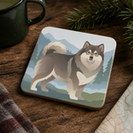 Finnish Lapphund Alpine Mountain Illustration Cork-Back Coaster Finnish Lapphund cork-back coaster