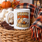 Finnish Lapphund Spooky Stories & S'mores Halloween Mug Finnish Lapphund mug in a Halloween gift basket