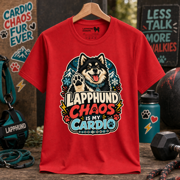 Finnish Lapphund Chaos Is My Cardio T-Shirt Finnish Lapphund t-shirt