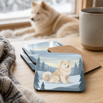 Cork backing and size of the Finnish Lapphund Cream Winter Scene Cork-Back Coaster Finnish Lapphund coaster
