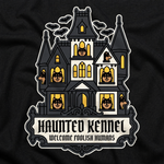 Finnish Lapphund Haunted Kennel Halloween T-Shirt design close-up on a Finnish Lapphund t-shirt