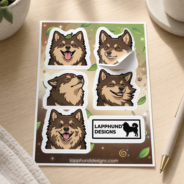 Individual peel detail of the Finnish Lapphund Nature Calm Sticker Sheet – Fresh Air Smiles, Relaxed Faces & Outdoor Peace Finnish Lapphund sticker sheet