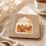 Glossy print detail on the Dog Treat Jar Illustration Cork-Back Coaster for Finnish Lapphund Lovers Finnish Lapphund coaster