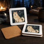 Cork backing and size of the Finnish Lapphund Cream Night Forest Cork-Back Coaster Finnish Lapphund coaster