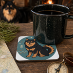 Finnish Lapphund Nordic Symbol Illustration Cork-Back Coaster Finnish Lapphund cork-back coaster in use on a table