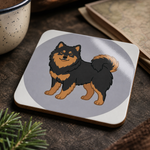 Glossy print detail on the Finnish Lapphund Neutral Portrait Illustration Cork-Back Coaster Finnish Lapphund coaster