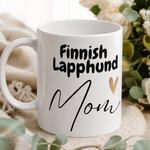 Glossy print detail on the Finnish Lapphund Mug – Heartfelt 'Finnish Lapphund Mom' with Gold Accent Finnish Lapphund mug
