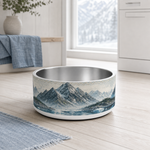 Frosted Fjord Finnish Lapphund 32oz dog bowl in a cozy home setting