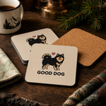 Cork backing and size of the Finnish Lapphund “Good Dog” Illustration Cork-Back Coaster Finnish Lapphund coaster