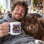 Finnish Lapphund Dead Tired Halloween Mug Finnish Lapphund mug in use, lifestyle photo