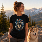 Finnish Lapphund Aurora Crest T-Shirt Finnish Lapphund t-shirt worn, lifestyle photo