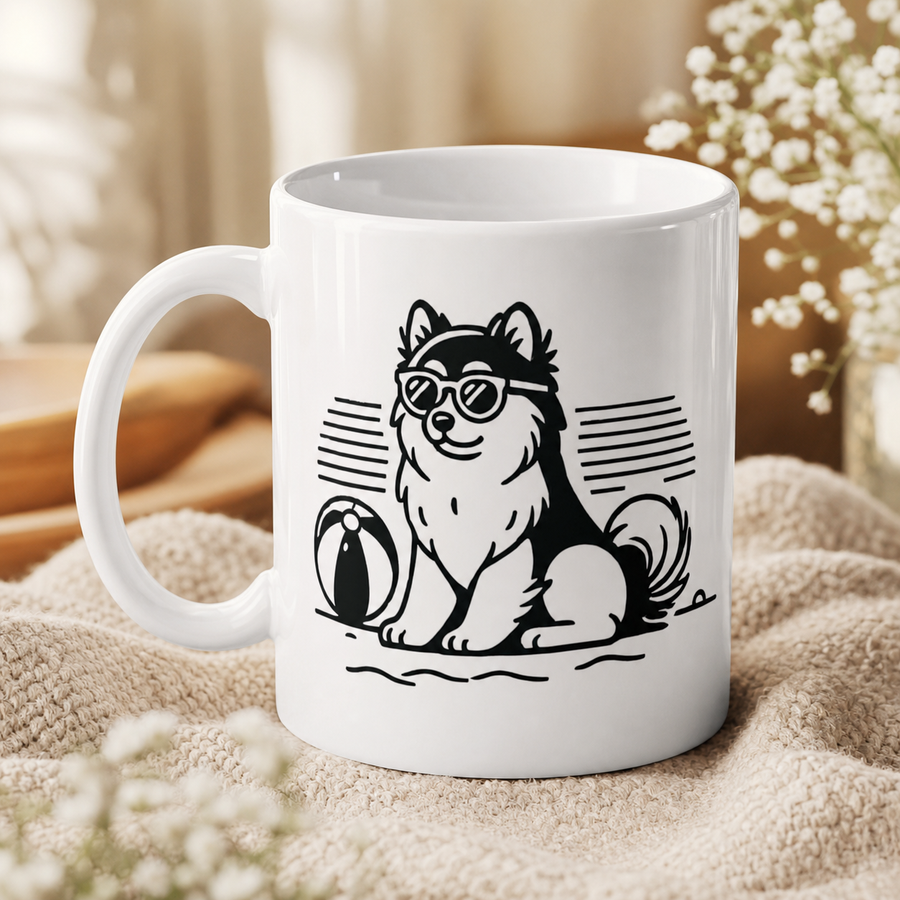 Finnish Lapphund Mug Beach Shades Nordic Dog Vacation Gift Finnish Lapphund ceramic mug
