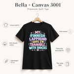 Bella+Canvas 3001 size and fit guide for the Finnish Lapphund Trainable With Snacks T-Shirt Finnish Lapphund t-shirt