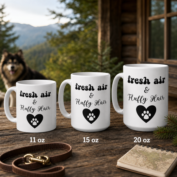 Finnish Lapphund Mug Fresh Air Fluffy Hair Nordic Gift Finnish Lapphund mug size lineup, 11oz 15oz and 20oz