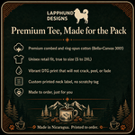 Bella+Canvas 3001 size and fit guide for the Finnish Lapphund Powered By Coffee And Lappy Chaos T-Shirt Finnish Lapphund t-shirt