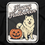 Finnish Lapphund Vintage Happy Halloween T-Shirt design close-up on a Finnish Lapphund t-shirt