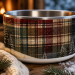 Northern Cabin Plaid design detail on a Finnish Lapphund 32oz dog bowl