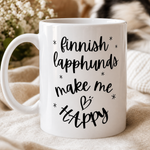 Glossy print detail on the Finnish Lapphund Mug Make Me Happy Nordic Dog Lover Gift Finnish Lapphund mug