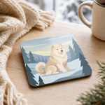 Finnish Lapphund Cream Winter Scene Cork-Back Coaster Finnish Lapphund cork-back coaster