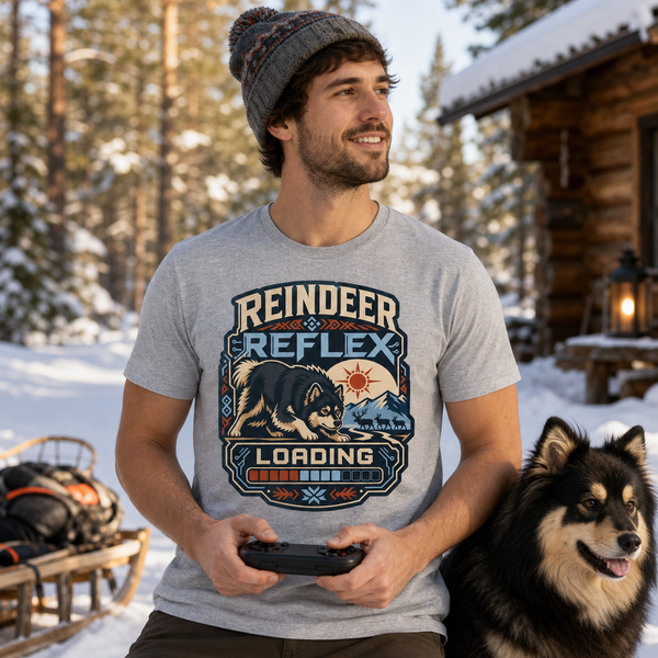 Finnish Lapphund Reindeer Reflex Loading T-Shirt Finnish Lapphund t-shirt worn, lifestyle photo