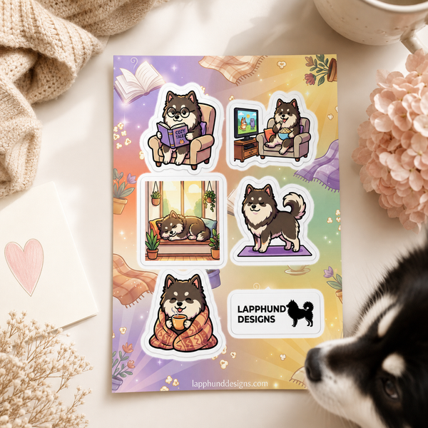 Finnish Lapphund Cozy Home Sticker Sheet – Reading, Relaxing & Cozy Moments Finnish Lapphund sticker sheet