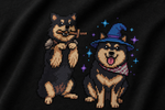 Finnish Lapphund Pixel Quest Magic Adventure Graphic T-Shirt design close-up on a Finnish Lapphund t-shirt