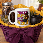 Finnish Lapphund First I Brew, Then I Herd Halloween Mug Finnish Lapphund mug in a Halloween gift basket