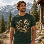 Finnish Lapphund Alpine Trail Tee Finnish Lapphund t-shirt worn, lifestyle photo