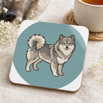 Glossy print detail on the Finnish Lapphund Gray Emblem Illustration Cork-Back Coaster Finnish Lapphund coaster