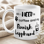 Glossy print detail on the Finnish Lapphund Mug – 'All I Need is Coffee and My Finnish Lapphund' with Paw Print Finnish Lapphund mug