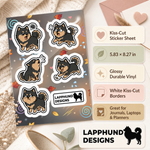 Specs and details for the Finnish Lapphund Playful Puppy Sticker Sheet – Energetic Poses, Curiosity & Happy Movement Finnish Lapphund sticker sheet
