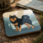 Glossy print detail on the Finnish Lapphund Nordic Wilderness Illustration Cork-Back Coaster Finnish Lapphund coaster