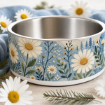 Scandi Daisy Trail design detail on a Finnish Lapphund 32oz dog bowl
