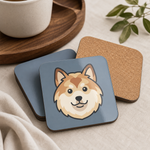 Cork backing and size of the Finnish Lapphund Cream Face Icon Cork-Back Coaster Finnish Lapphund coaster