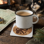 Finnish Lapphund Cozy Home Portrait Cork-Back Coaster Finnish Lapphund cork-back coaster in use on a table