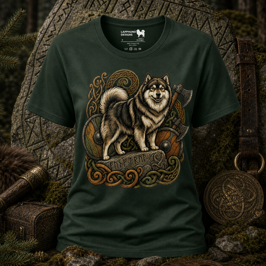 Finnish Lapphund Viking Warrior Runestone T-Shirt Finnish Lapphund t-shirt