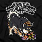 Finnish Lapphund Candy Inspection Dept Halloween T-Shirt design close-up on a Finnish Lapphund t-shirt