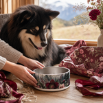 Burgundy Alpine Bloom Finnish Lapphund 32oz dog bowl gift scene
