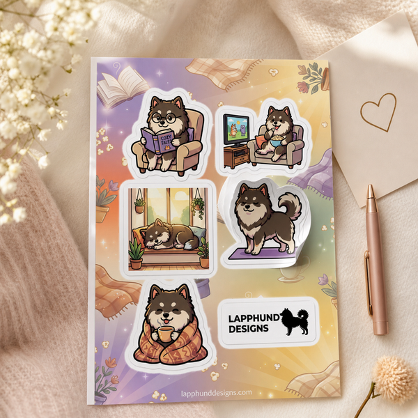 Individual peel detail of the Finnish Lapphund Cozy Home Sticker Sheet – Reading, Relaxing & Cozy Moments Finnish Lapphund sticker sheet