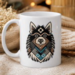 Glossy print detail on the Finnish Lapphund Mug – Tribal Geometric Art in Bold Colors Finnish Lapphund mug