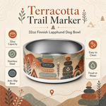 Terracotta Trail Marker Finnish Lapphund 32oz dog bowl features and specs