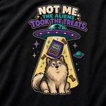 Finnish Lapphund Aliens Took The Treats T-Shirt design close-up on a Finnish Lapphund t-shirt