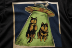 Finnish Lapphund UFO Encounter T-Shirt design close-up on a Finnish Lapphund t-shirt