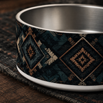 Lappy Lodge Noir design detail on a Finnish Lapphund 32oz dog bowl