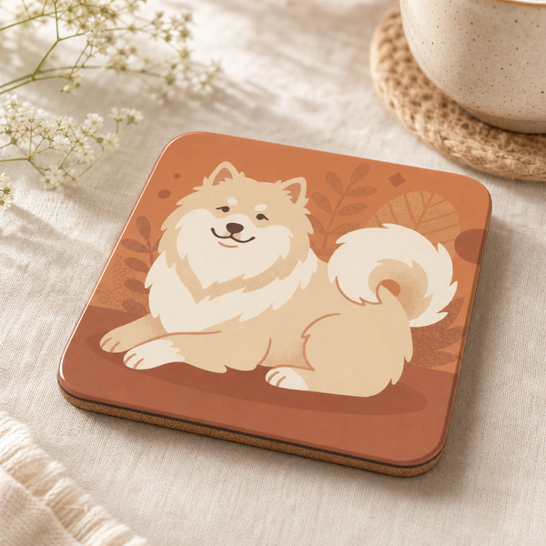 Finnish Lapphund Cream Cozy Illustration Cork-Back Coaster Finnish Lapphund cork-back coaster