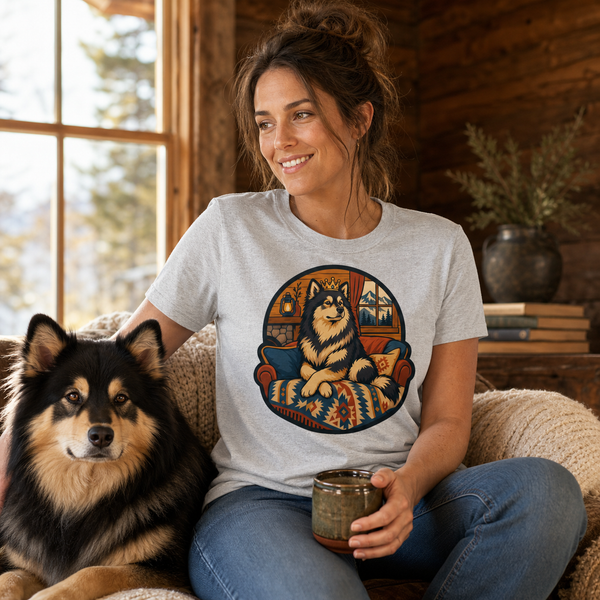 Finnish Lapphund Royal Cabin Lounger T-Shirt Finnish Lapphund t-shirt worn, lifestyle photo