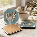Cork backing and size of the Finnish Lapphund Gray Emblem Illustration Cork-Back Coaster Finnish Lapphund coaster