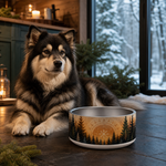Solstice Spruce Finnish Lapphund 32oz dog bowl in a cozy home setting